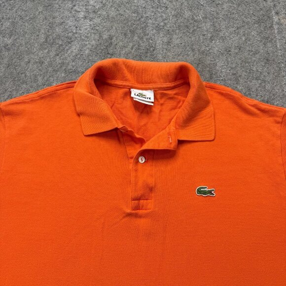 Lacoste Polo Shirt Men 6 Orange Solid Pique Short Sleeve 46" x 27" - Picture 1 of 12